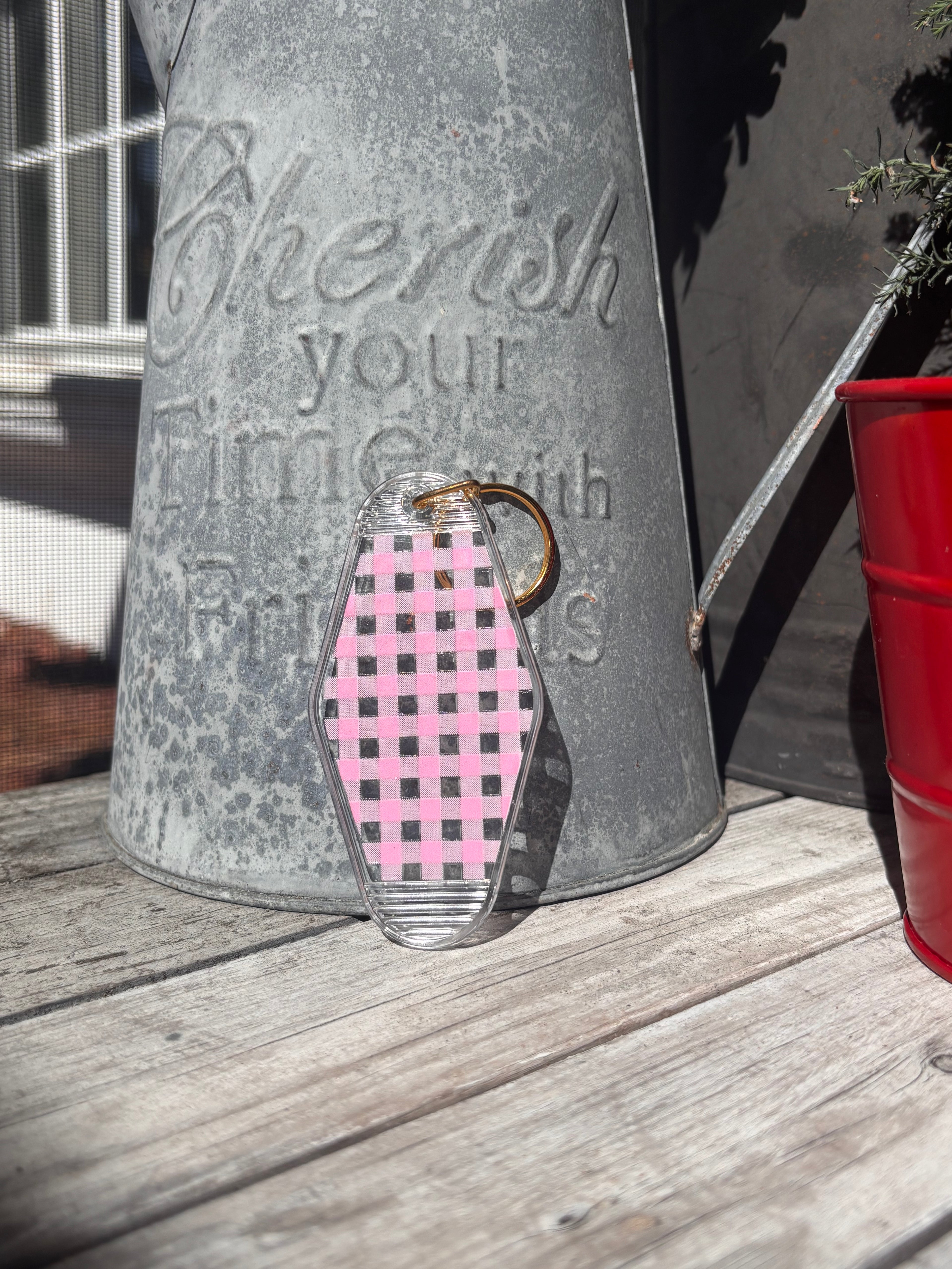 Pink Gingham Keychain