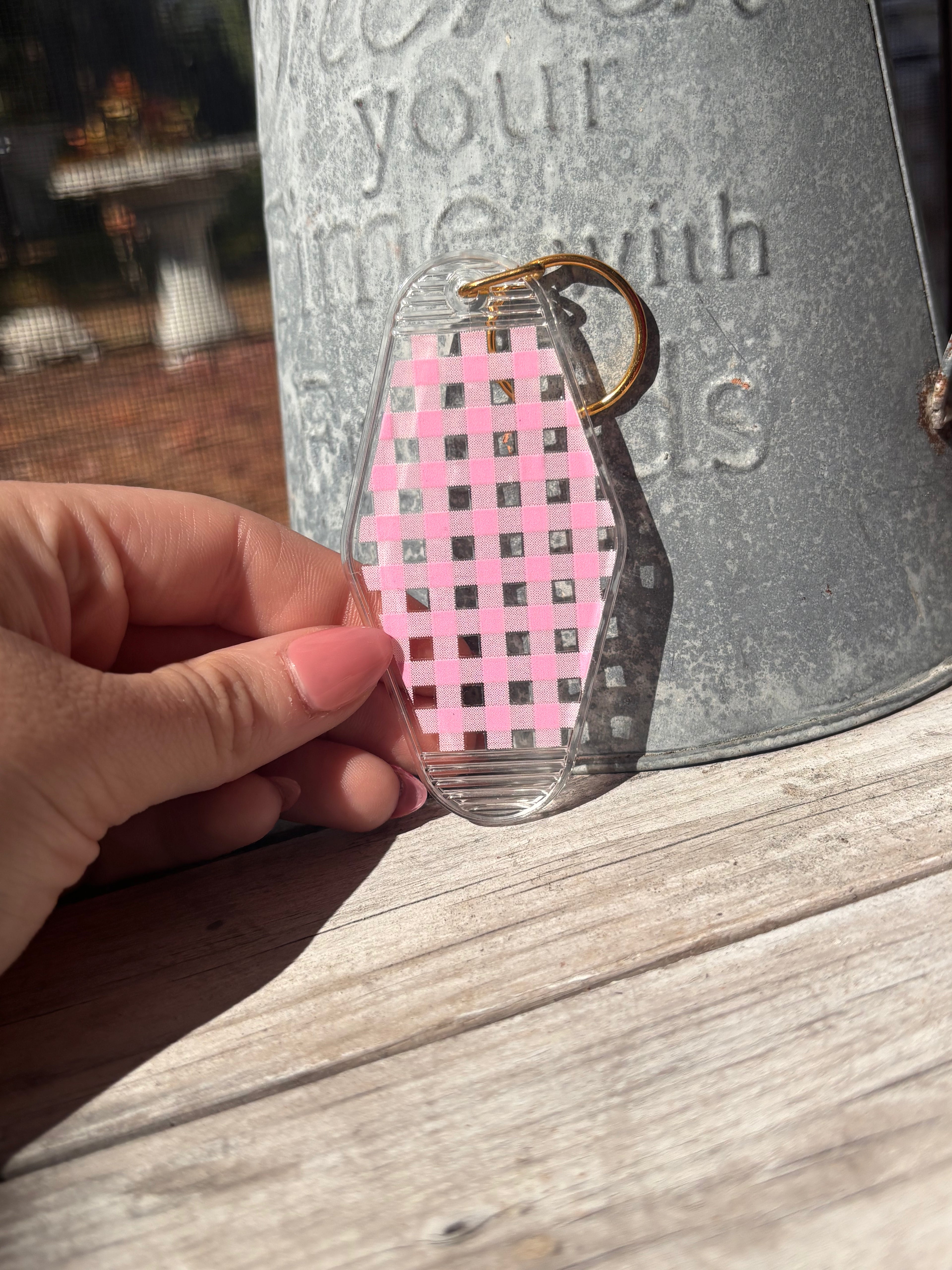Pink Gingham Keychain